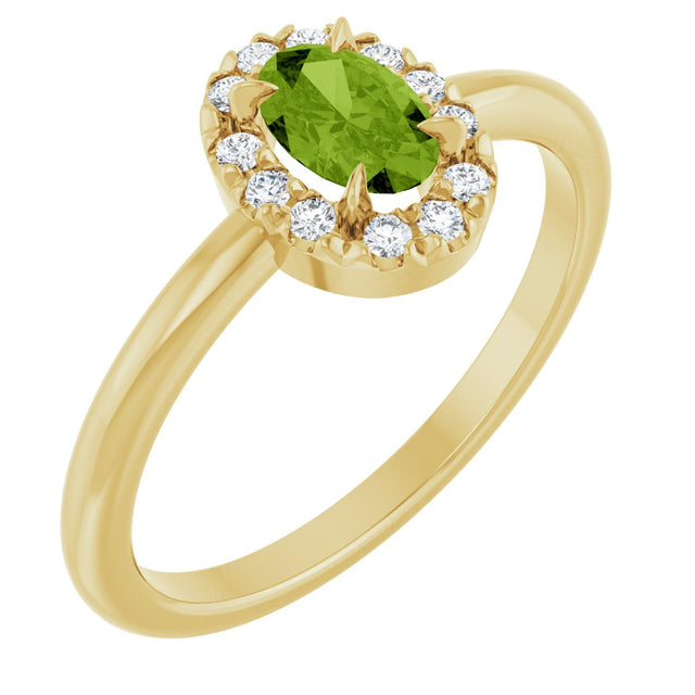 14K Gold Emerald Natural Peridot Halo-Style Ring - Yellow Gold