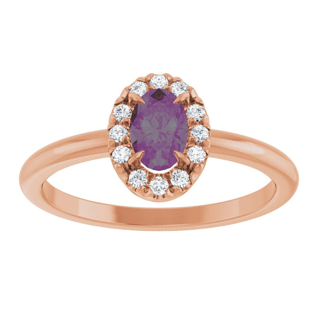14K Gold Emerald Lab-Grown Alexandrite Halo-Style Ring - Rose Gold - view 3