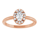 14K Gold Emerald Natural White Sapphire Halo-Style Ring - Rose Gold - view 3