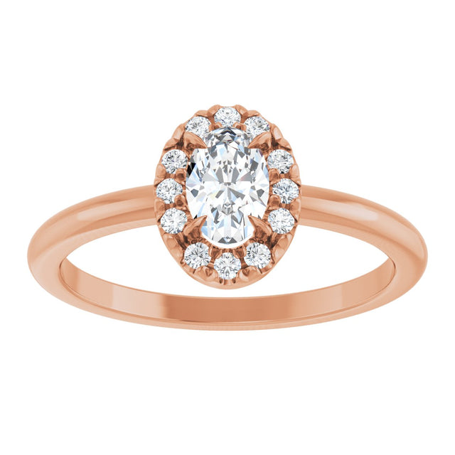 14K Gold Emerald Natural White Sapphire Halo-Style Ring - Rose Gold - view 3