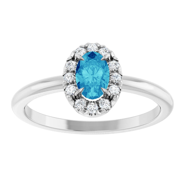 Platinum Emerald Natural Blue Zircon Halo-Style Ring - view 3