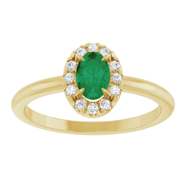 14K Gold Emerald Lab-Grown Emerald Halo-Style Ring - Yellow Gold - view 3