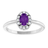 14K Gold Emerald Natural Amethyst Halo-Style Ring - White Gold - view 3