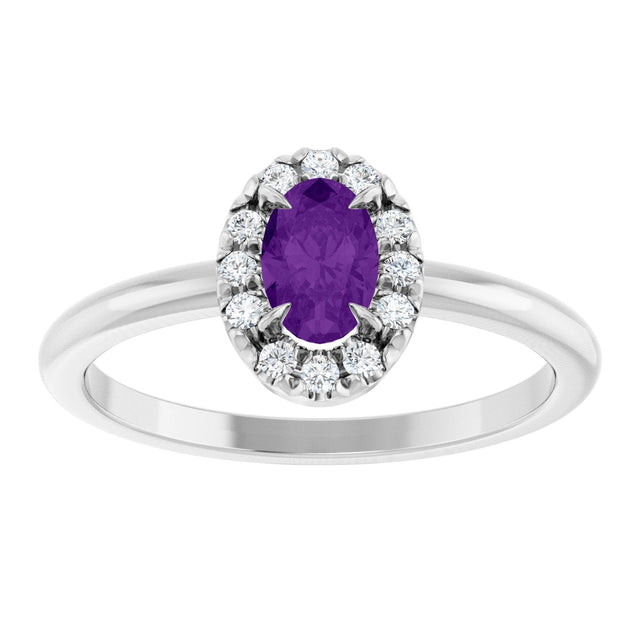 14K Gold Emerald Natural Amethyst Halo-Style Ring - White Gold - view 3