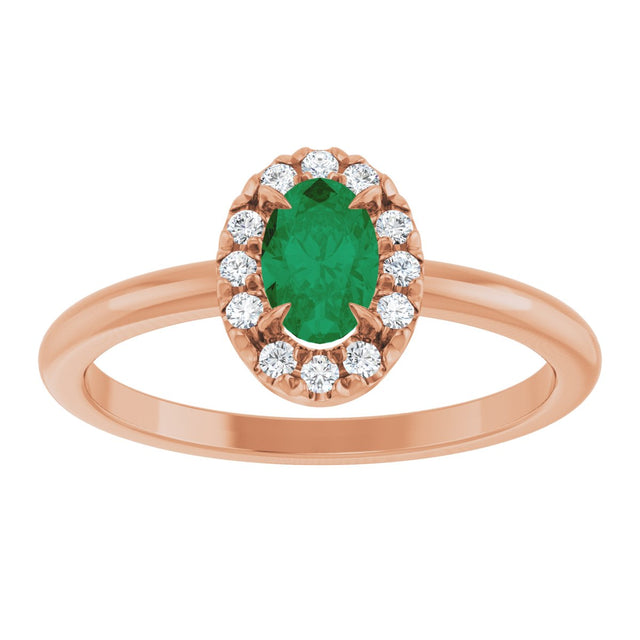 14K Gold Emerald Lab-Grown Emerald Halo-Style Ring - Rose Gold - view 3