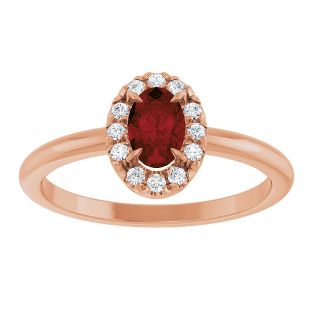 14K Gold Emerald Natural Mozambique Garnet Halo-Style Ring - Rose Gold - view 3