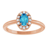 14K Gold Emerald Natural Blue Zircon Halo-Style Ring - Rose Gold - view 3