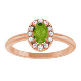 14K Gold Emerald Natural Peridot Halo-Style Ring - Rose Gold - view 3