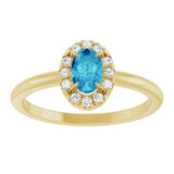 14K Gold Emerald Natural Blue Zircon Halo-Style Ring - Yellow Gold - view 3