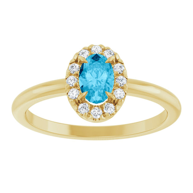 14K Gold Emerald Natural Aquamarine Halo-Style Ring - Yellow Gold - view 3