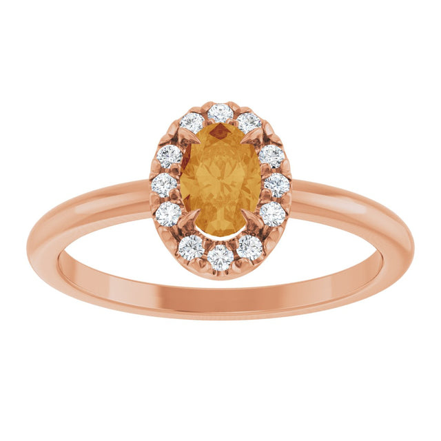 14K Gold Emerald Natural Citrine Halo-Style Ring - Rose Gold - view 3
