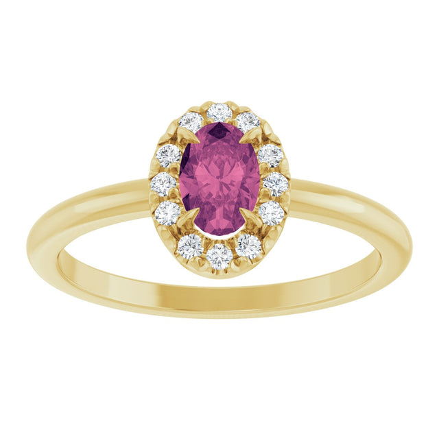 14K Gold Emerald Natural Pink Tourmaline Halo-Style Ring - Yellow Gold - view 3
