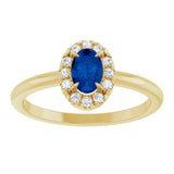 14K Gold Emerald Lab-Grown Blue Sapphire Halo-Style Ring - Yellow Gold - view 3