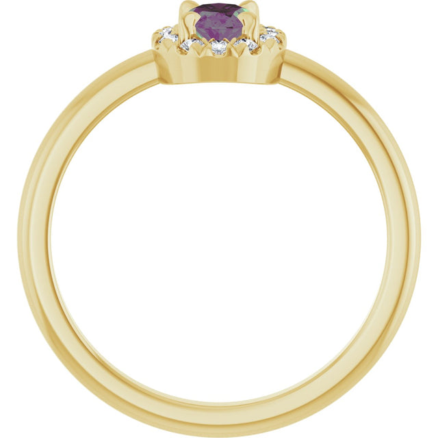 14K Gold Emerald Lab-Grown Alexandrite Halo-Style Ring - Yellow Gold - view 2
