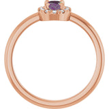 14K Gold Emerald Lab-Grown Alexandrite Halo-Style Ring - Rose Gold - view 2