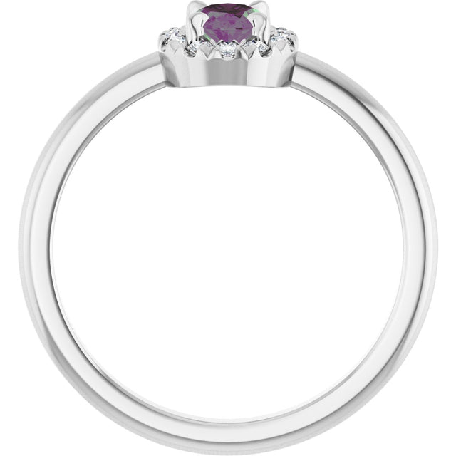 14K Gold Emerald Lab-Grown Alexandrite Halo-Style Ring - White Gold - view 2