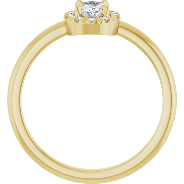 14K Gold Emerald Natural White Sapphire Halo-Style Ring - Yellow Gold - view 2