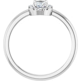 14K Gold Emerald Natural White Sapphire Halo-Style Ring - White Gold - view 2