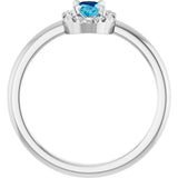 Platinum Emerald Natural Blue Zircon Halo-Style Ring - view 2