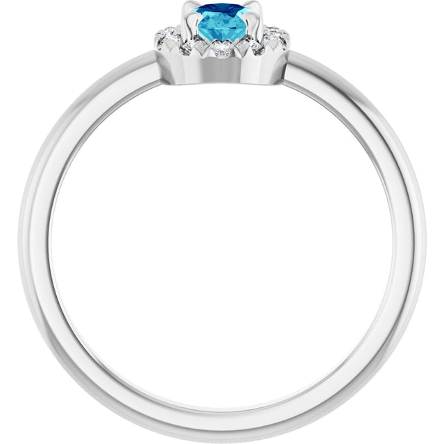 14K Gold Emerald Natural Blue Zircon Halo-Style Ring - White Gold - view 2