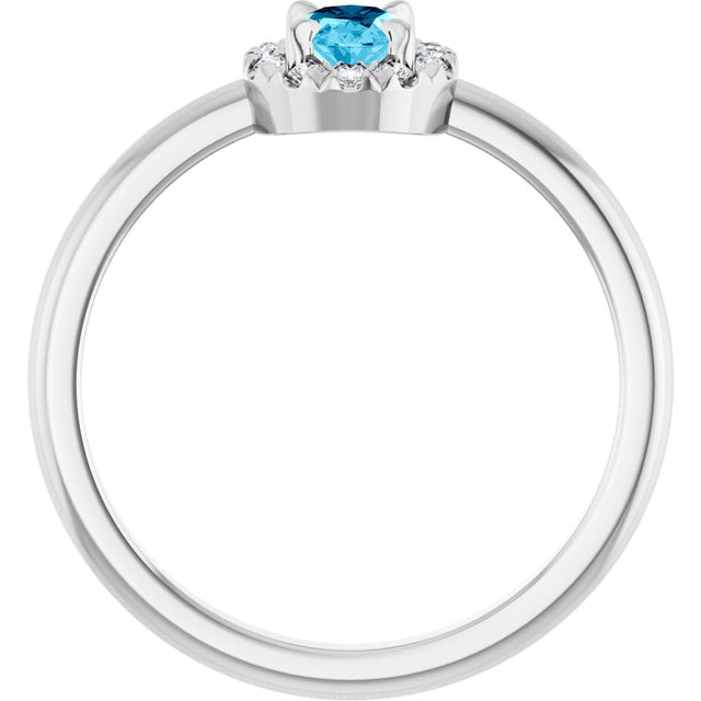 Platinum Emerald Natural Aquamarine Halo-Style Ring - view 2