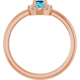 14K Gold Emerald Natural Aquamarine Halo-Style Ring - Rose Gold - view 2