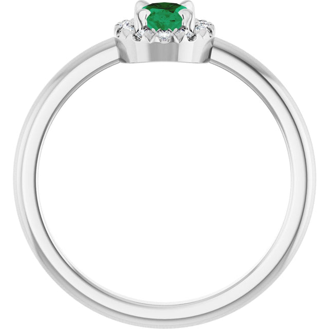 14K Gold Emerald Lab-Grown Emerald Halo-Style Ring - White Gold - view 2