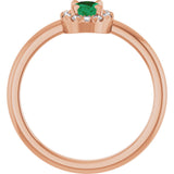 14K Gold Emerald Natural Emerald Halo-Style Ring - Rose Gold - view 2