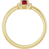 14K Gold Emerald Lab-Grown Ruby Halo-Style Ring - Yellow Gold - view 2