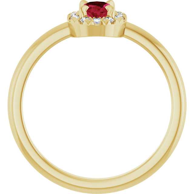 14K Gold Emerald Natural Ruby Halo-Style Ring - Yellow Gold - view 2