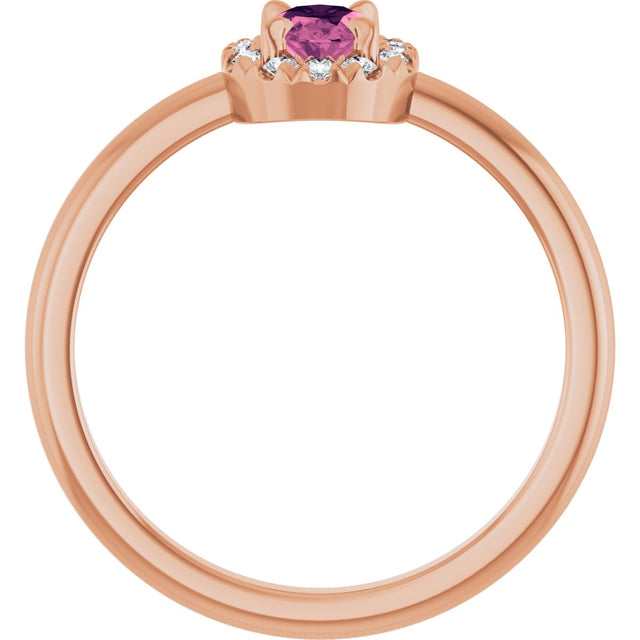 14K Gold Emerald Natural Pink Tourmaline Halo-Style Ring - Rose Gold - view 2