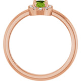 14K Gold Emerald Natural Peridot Halo-Style Ring - Rose Gold - view 2