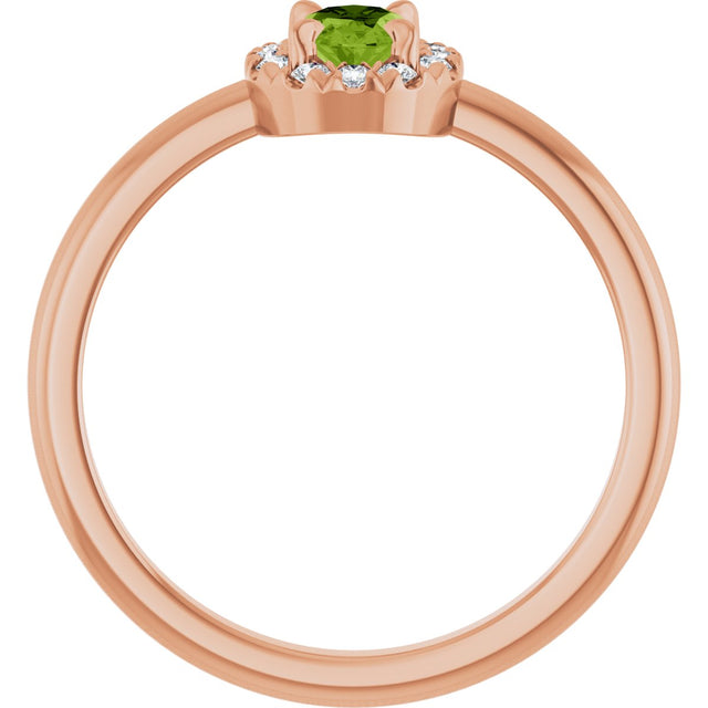 14K Gold Emerald Natural Peridot Halo-Style Ring - Rose Gold - view 2