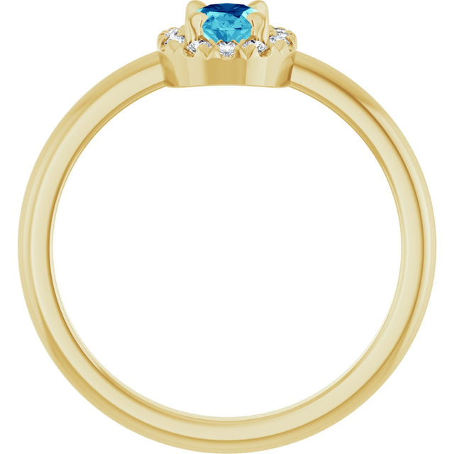 14K Gold Emerald Natural Blue Zircon Halo-Style Ring - Yellow Gold - view 2