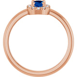 14K Gold Emerald Lab-Grown Blue Sapphire Halo-Style Ring - Rose Gold - view 2