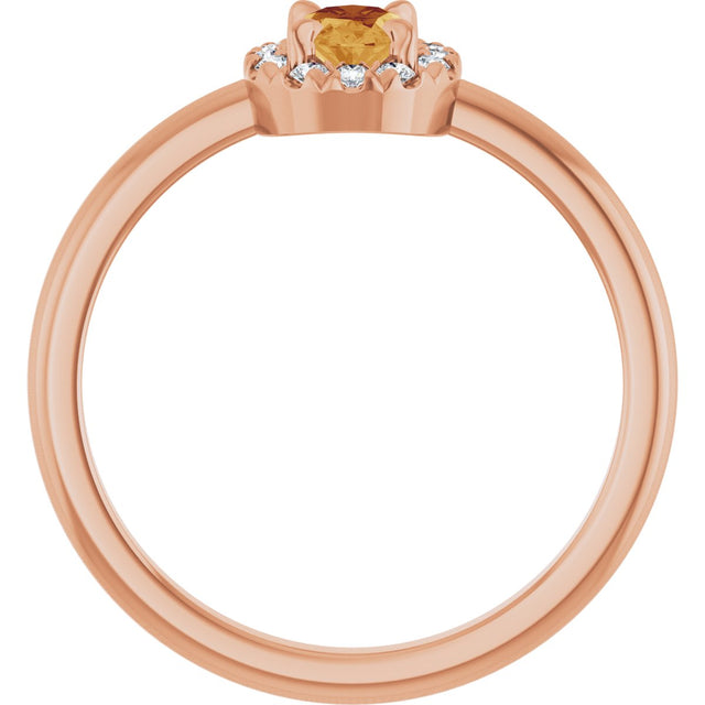 14K Gold Emerald Natural Citrine Halo-Style Ring - Rose Gold - view 2