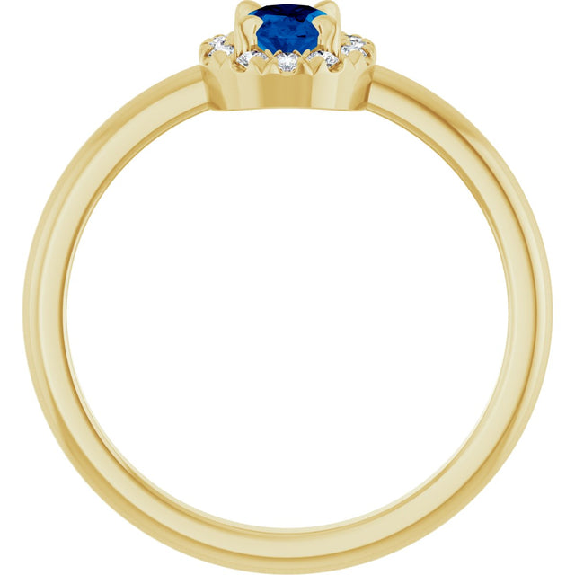 14K Gold Emerald Lab-Grown Blue Sapphire Halo-Style Ring - Yellow Gold - view 2