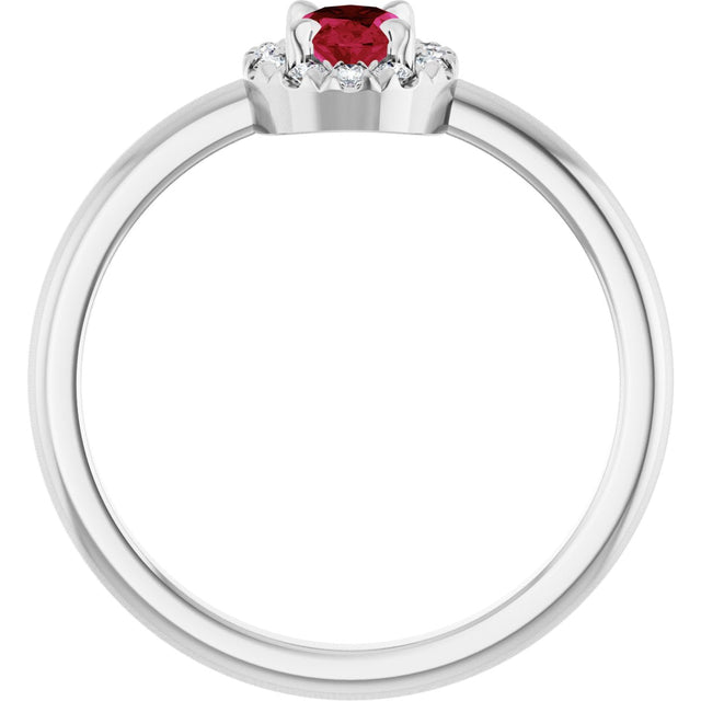 14K Gold Emerald Natural Ruby Halo-Style Ring - White Gold - view 2