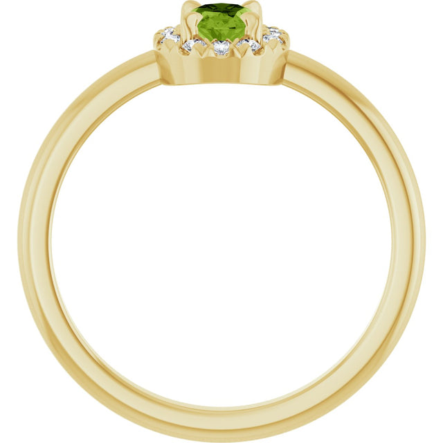 14K Gold Emerald Natural Peridot Halo-Style Ring - Yellow Gold - view 2