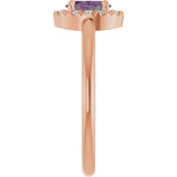 14K Gold Emerald Lab-Grown Alexandrite Halo-Style Ring - Rose Gold - view 4