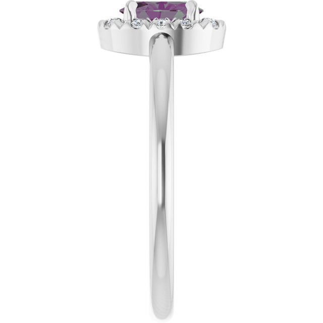 14K Gold Emerald Lab-Grown Alexandrite Halo-Style Ring - White Gold - view 4