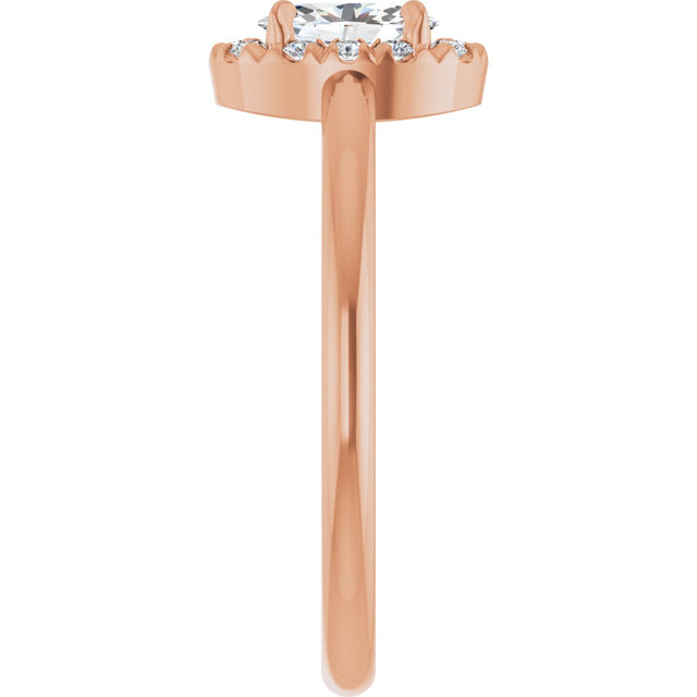 14K Gold Emerald Natural White Sapphire Halo-Style Ring - Rose Gold - view 4