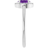 14K Gold Emerald Natural Amethyst Halo-Style Ring - White Gold - view 4