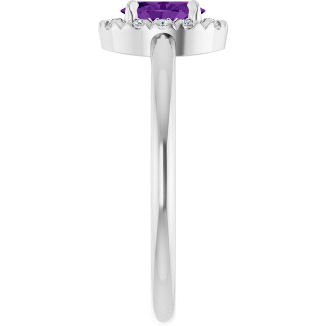 14K Gold Emerald Natural Amethyst Halo-Style Ring - White Gold - view 4