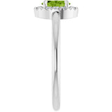 14K Gold Emerald Natural Peridot Halo-Style Ring - White Gold - view 4