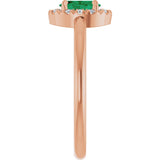 14K Gold Emerald Natural Emerald Halo-Style Ring - Rose Gold - view 4