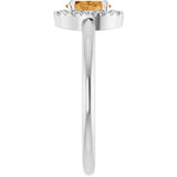 Platinum Emerald Natural Citrine Halo-Style Ring - view 4