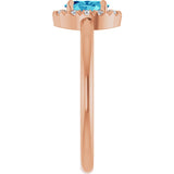 14K Gold Emerald Natural Blue Zircon Halo-Style Ring - Rose Gold - view 4