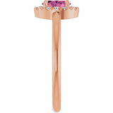 14K Gold Emerald Natural Pink Tourmaline Halo-Style Ring - Rose Gold - view 4