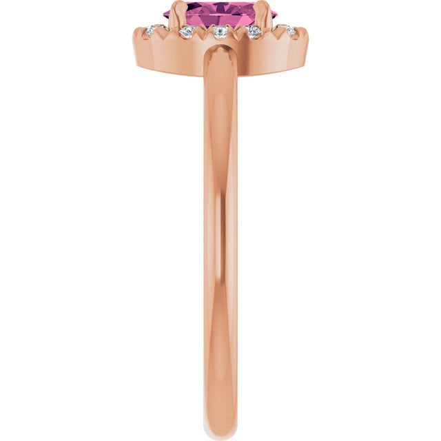 14K Gold Emerald Natural Pink Tourmaline Halo-Style Ring - Rose Gold - view 4